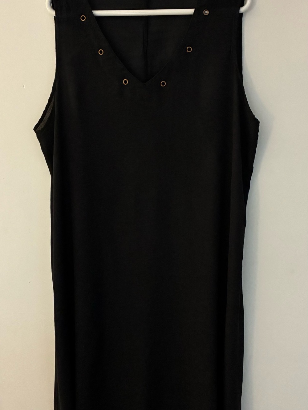 Black Sleeveless V-Neck Dress with Eyelet Detail